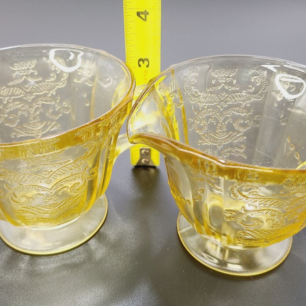 Federal Madrid Amber Yellow Depression Glass Footed Sugar & Creamer Set - Picture 6 of 8
